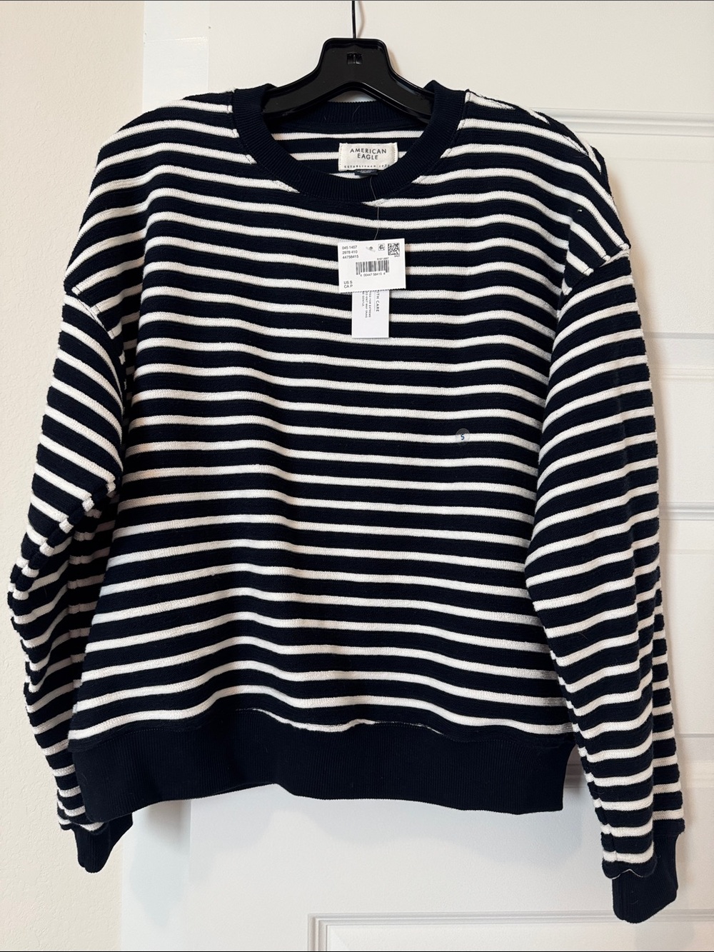 American Eagle Outfitters Navy and White Striped Crewneck Sweater